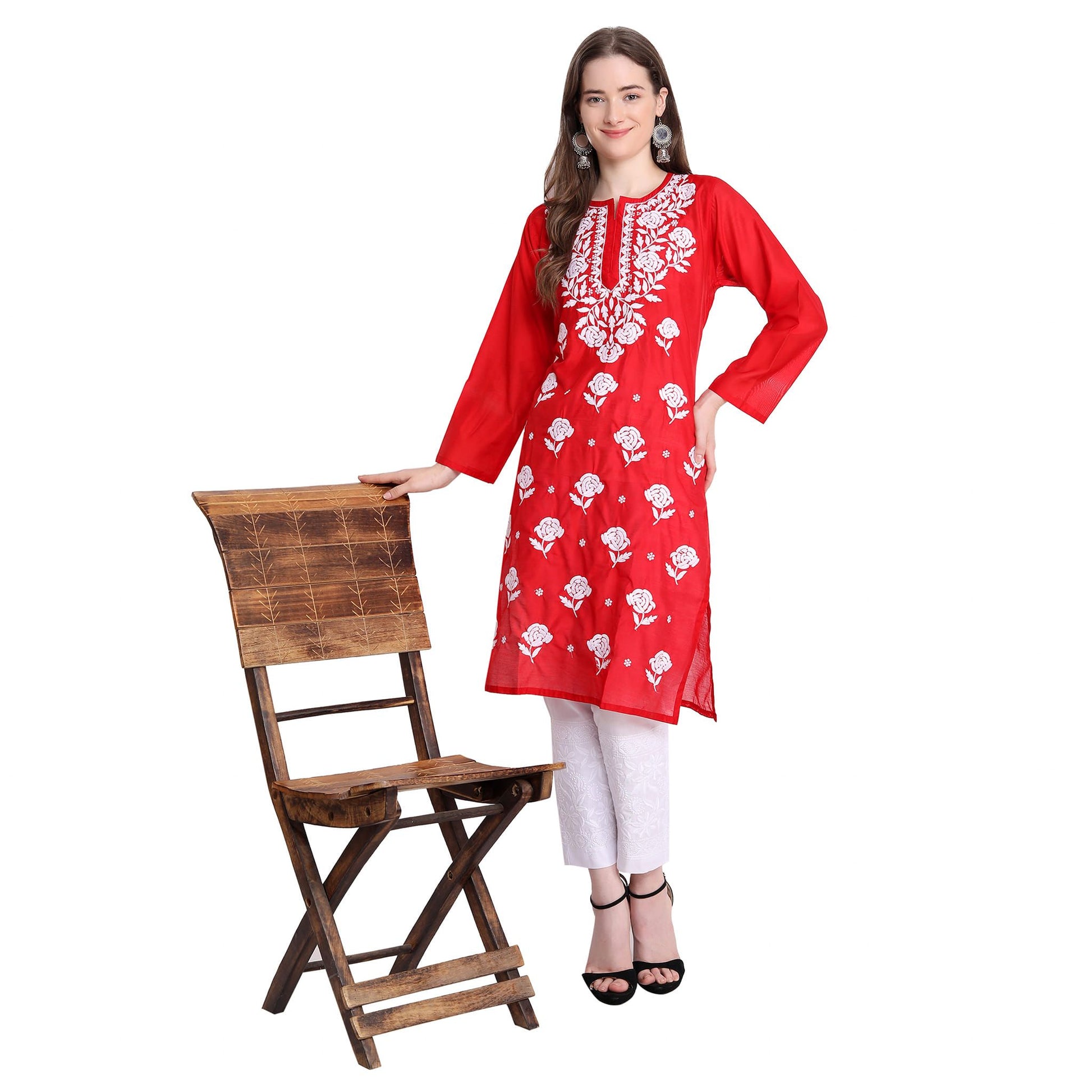 Chikankari Chanderi Silk Straight Kurti