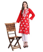 Chikankari Chanderi Silk Straight Kurti