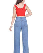 Attire Lab Women's Solid High Waist Wideleg Light Blue Jeans