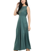 Women's Crepe Embellished Partywear Green Maxi Dress